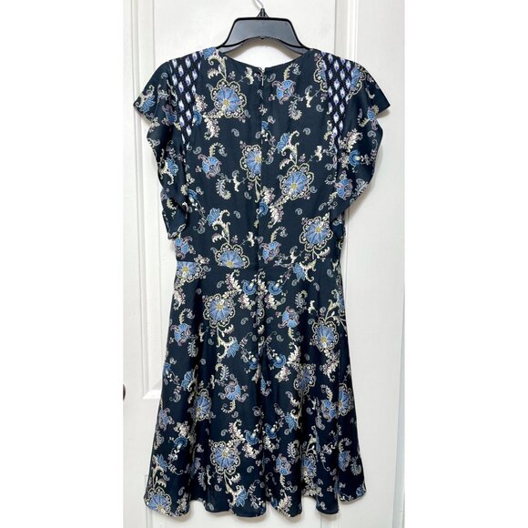 New Rebecca Taylor Ruffle Sleeve Paisley Silk Blend A-line Dress Black Combo 4 - Picture 7 of 14